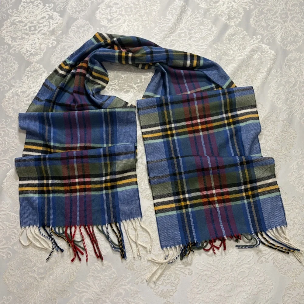 Italy Design Cashmere Blend Multicolor Plaid Scarf With Fringe